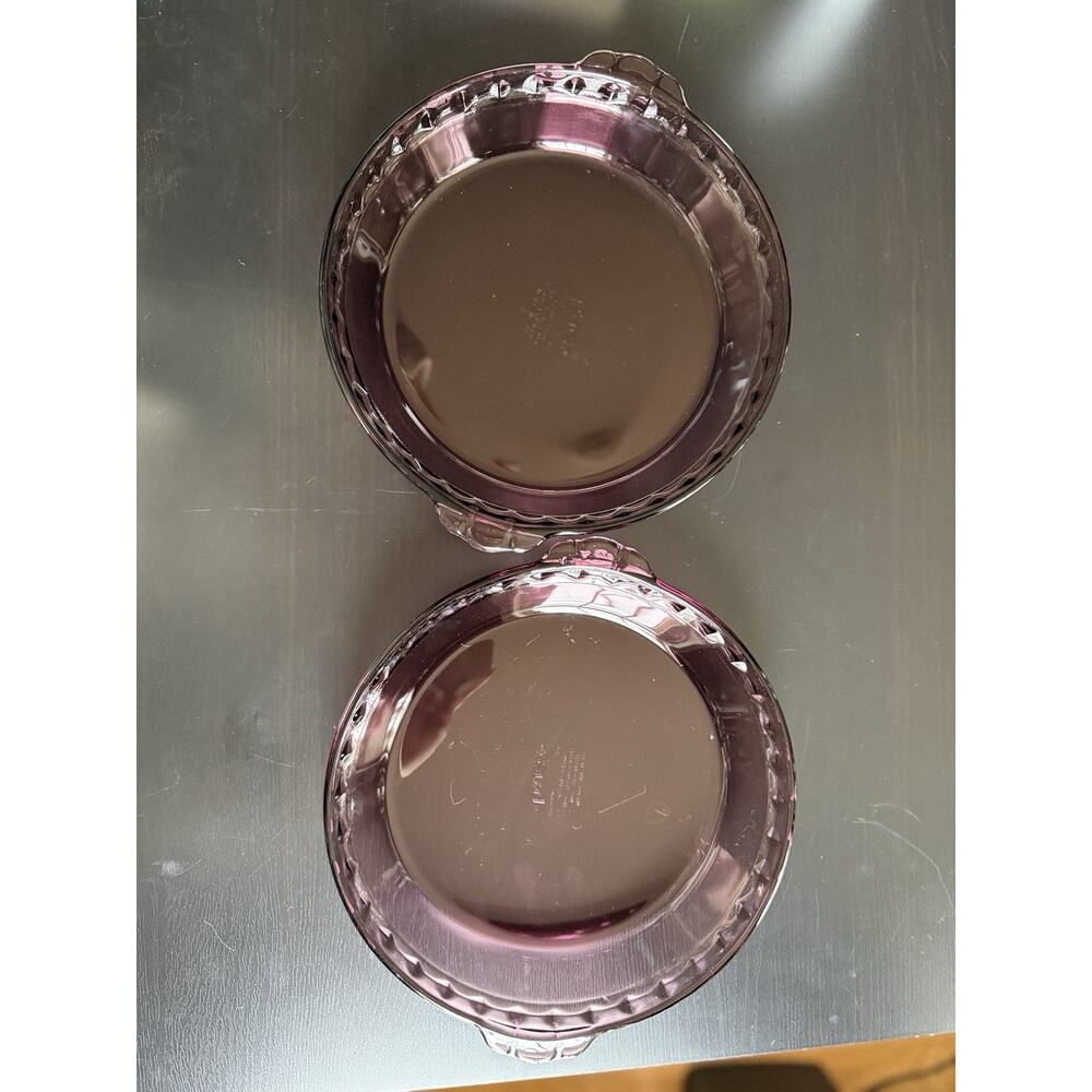 Set Of 2 Vintage Pyrex Cranberry Deep Dish Pie Plate 9” Glass Baking Dish - Picture 7 of 7